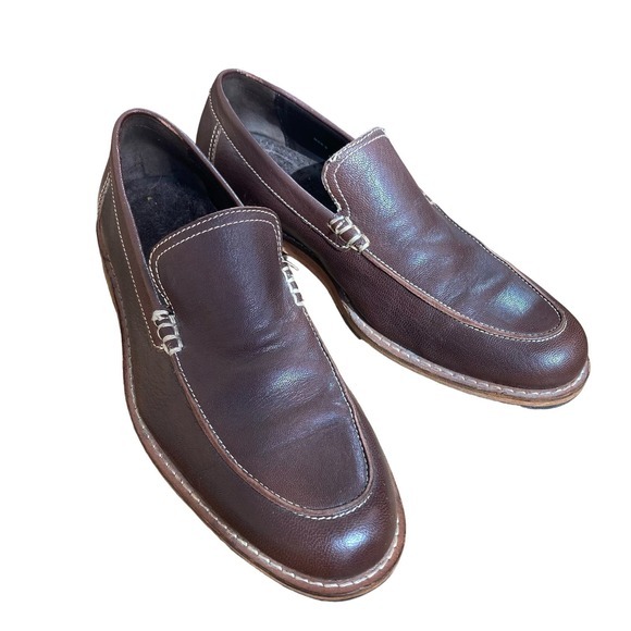Cole Haan loafers men's size 9 mocassini brown leather Made‎ in India wood heel - Picture 1 of 11